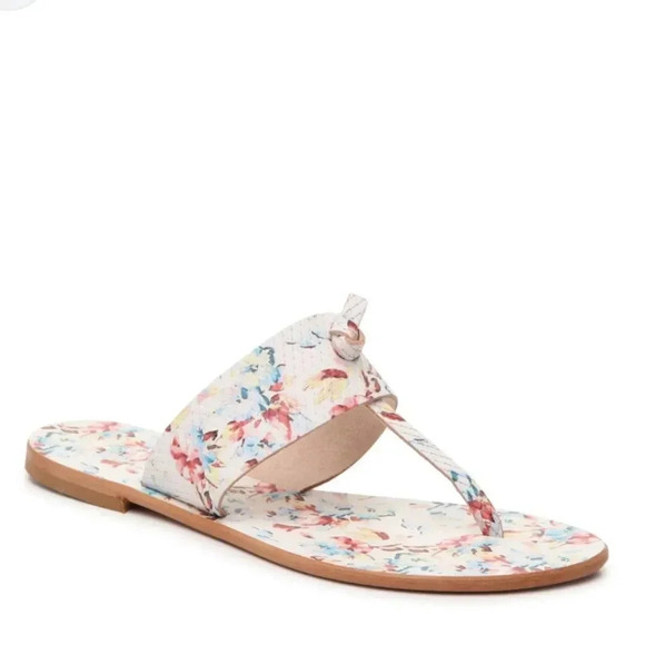 Joie Shoes - JOIE, A La Plage "Nice" White Floral T-strap Flat Sandals Shoes, Size 7.5